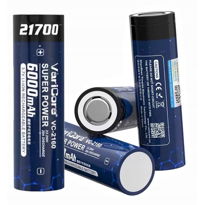 4 db VariCore VC-2160 21700 Li-ion 3.7V 6000mAh akkumulátor készlet