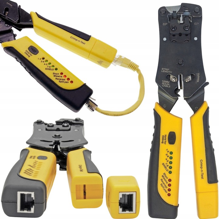 Клещи за кримпване RJ45, RJ11, с тестер за LAN кабели