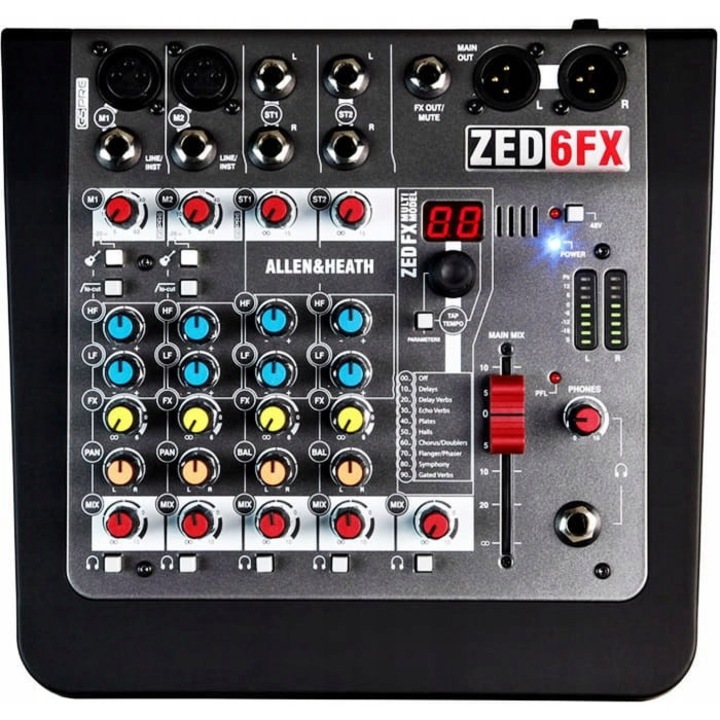 Mixer audio Allen & Heath ZED-6FX, 6 canale, efecte, 2 intrari Guitar DI, compact