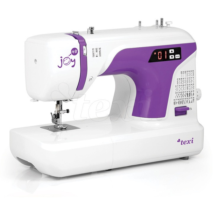 Masina de cusut TEXI JOY 48, 48 tipuri de cusaturi, reglare latime si lungime, culoare alb, set complet