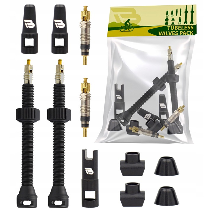 Set valve Tubeless iBike 60mm, 2 buc, cheie, 2 miezuri, negru