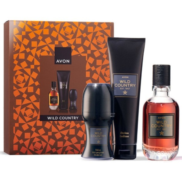 WILD COUNTRY Avon parfüm ajándékszett, balzsam, dezodor, eau de toilette, 3 termék
