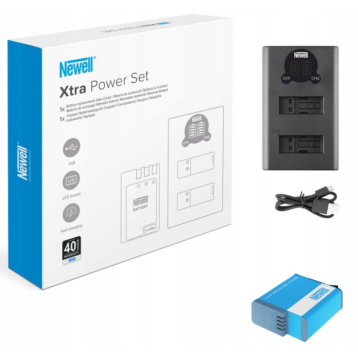 Комплект зарядно устройство Newell DL-USB-C и батерия SPJB1B, 1220 mAh, 9x5,5x2,2см, 45гр, за GoPro 8