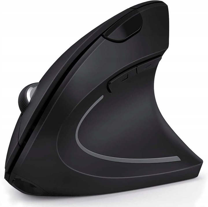 Mouse wireless ASHU ergonomica verticala, Bluetooth si USB 2.4G, 1000-2400 DPI, neagra