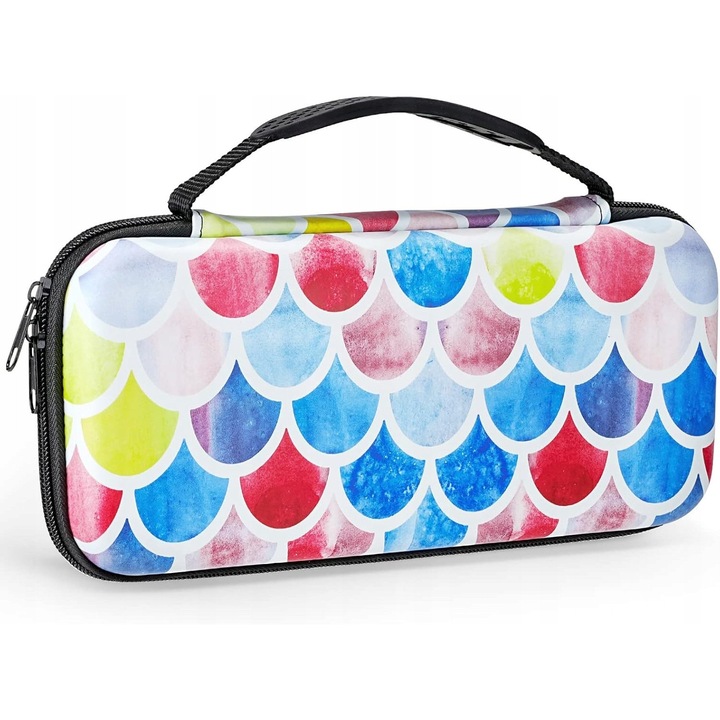 Geanta transport pentru Nintendo Switch OLED, MOLSHINE, multicolor, dimensiuni 27x12,5x5,5cm, cu buzunar pentru carti de joc