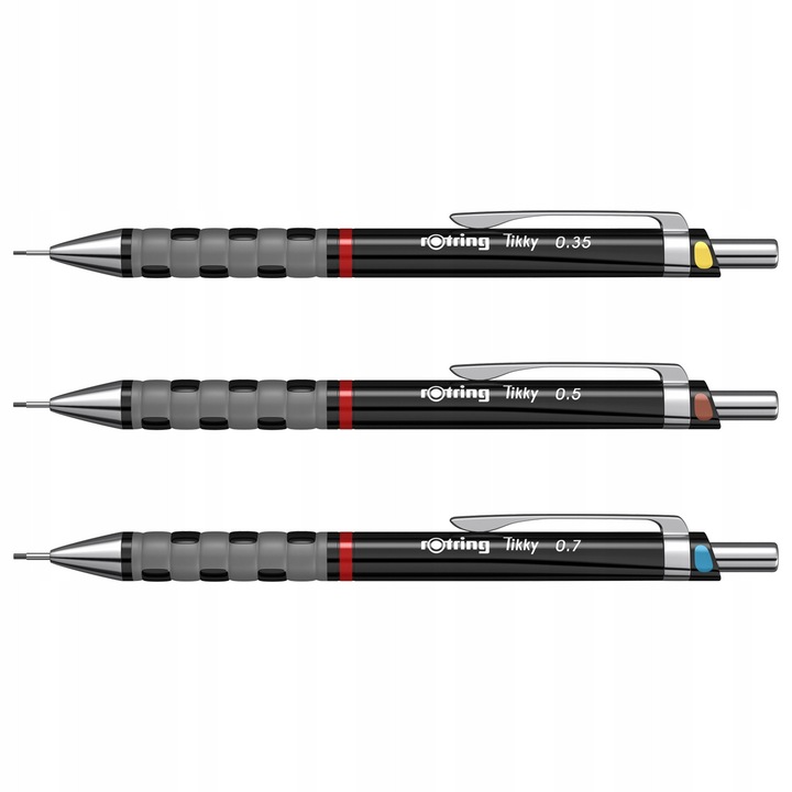 Set 3 creioane mecanice Rotring 0,35mm, 0,5mm, 0,7mm, negru