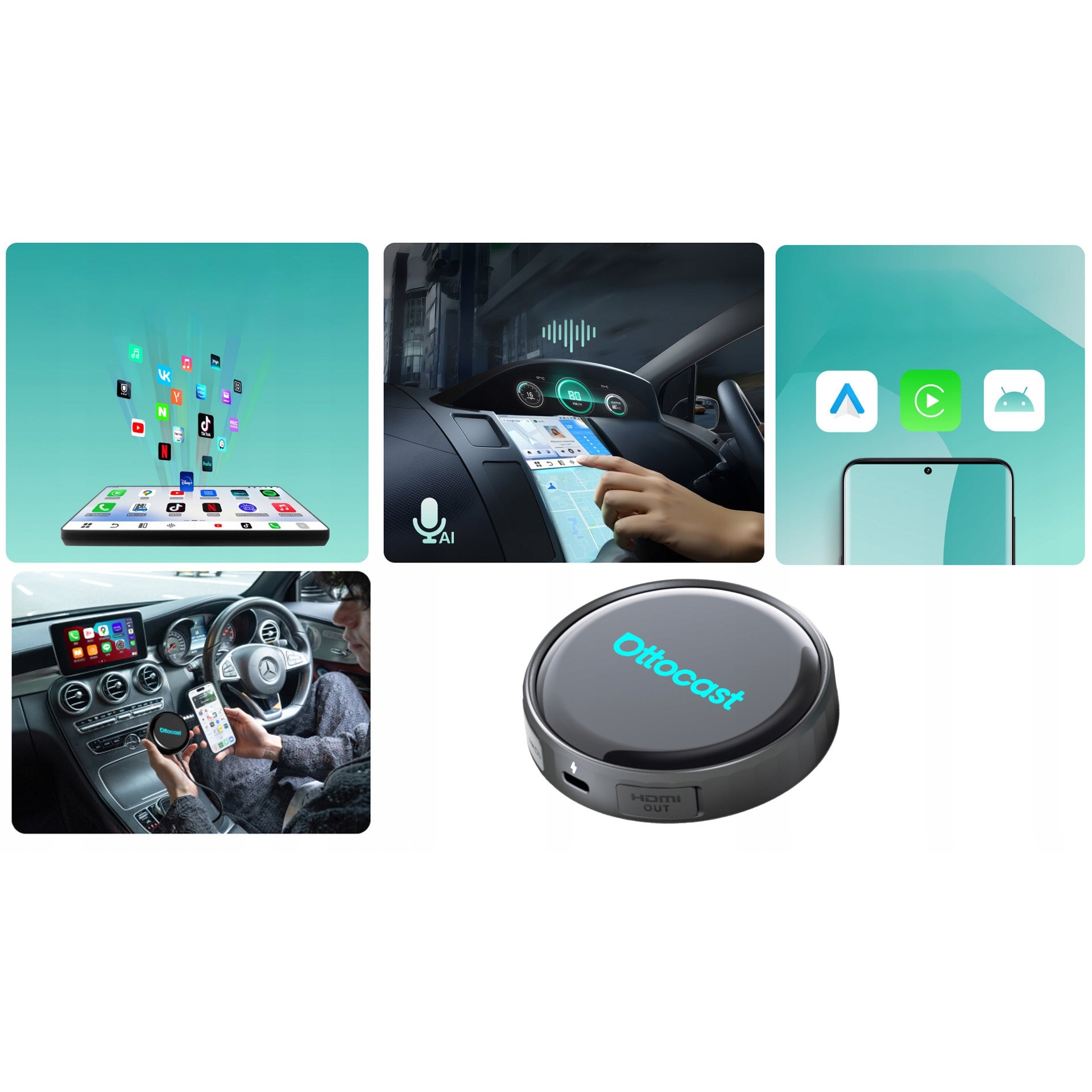 Adapter auto Ottocast OttoAiBox P3 Pro, wireless CarPlay si