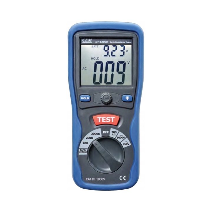 Тестер за съпротивление на заземяване CEM DT-5300B, 20-2000 O, 200x92x50 mm