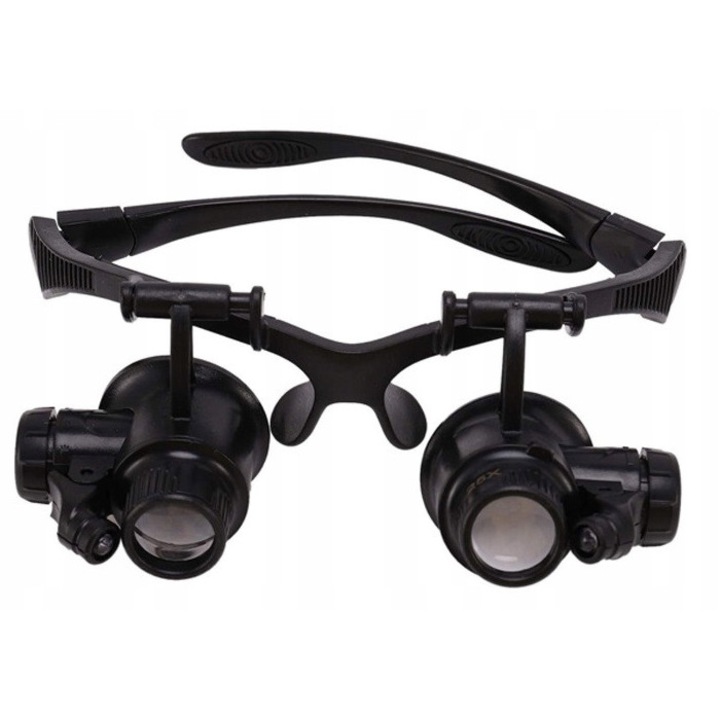 Ochelari lupa 20x cu LED, negru, set cu 6 baterii LR1130