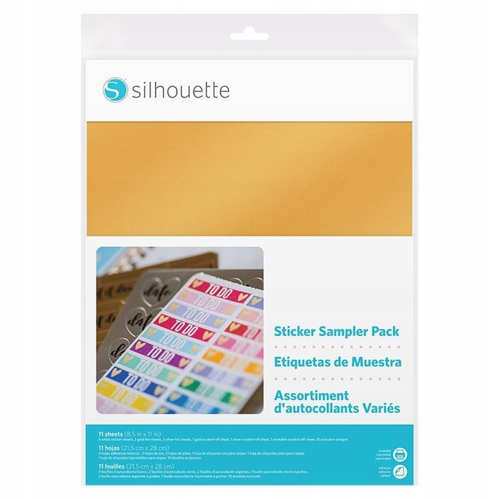 Set folii pentru autocolante, Silhouette, 21,5x28cm, alb, auriu, argintiu