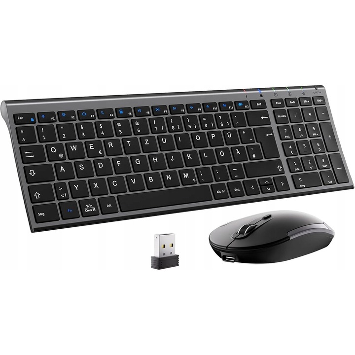 Set tastatura wireless USB 2.4G, iClever, QWERTZ, neagra, cu mouse