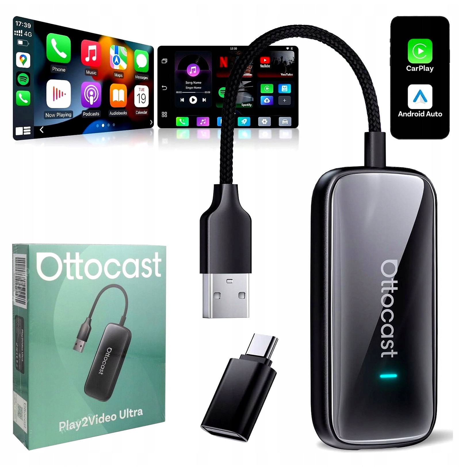 Adapter auto Ottocast Play2Video Ultra, CarPlay/Android Auto, Wi