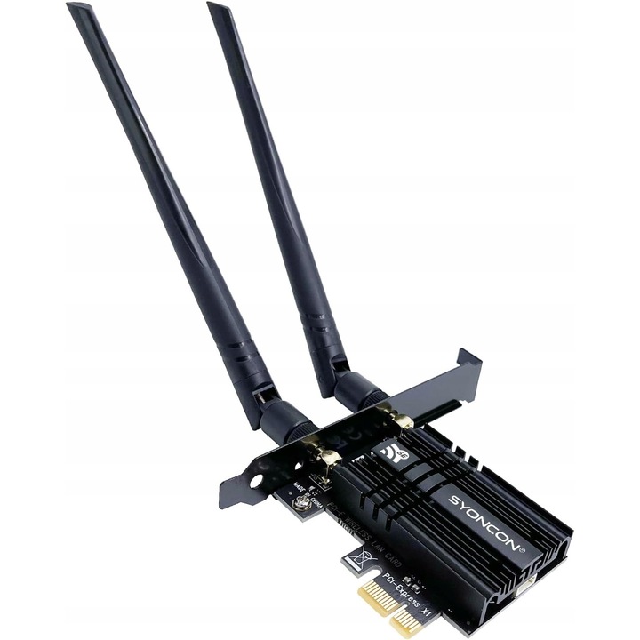 Мрежова карта PCIe SYONCON WiFi 6E, Bluetooth 5.3, 2400 Mbps, черна