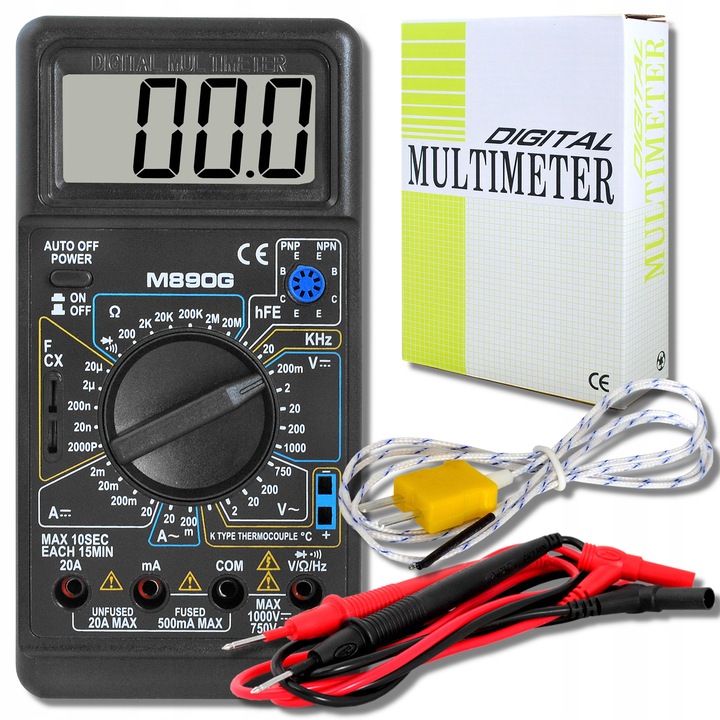 Lexton DT890G digitális multiméter, feszültség, áram, hőmérséklet mérés, LCD, 1000V, 20A