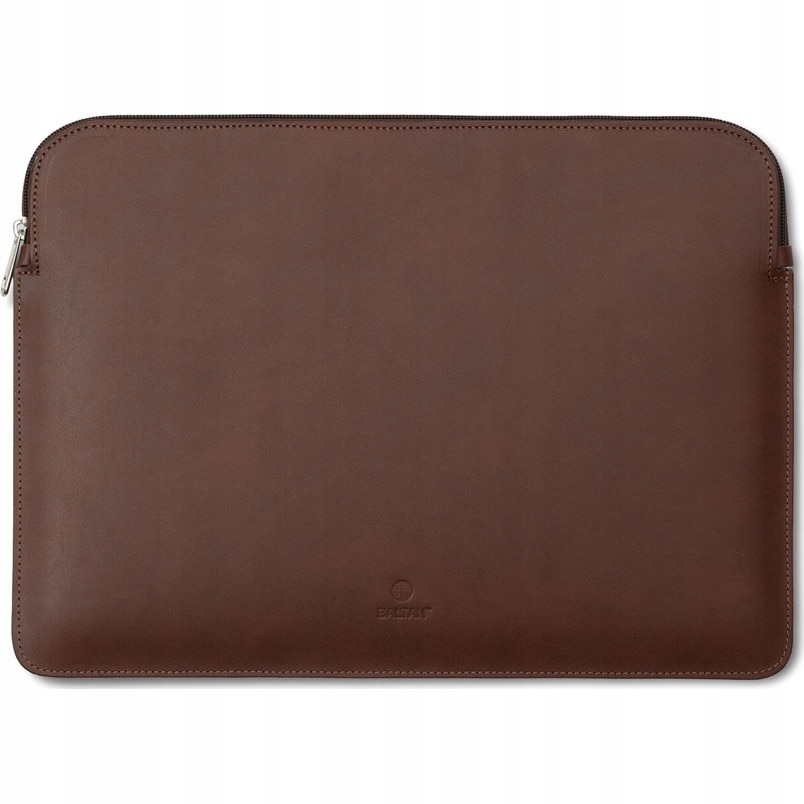 Etui laptop Baltan Sleeve Zip pentru MacBook Pro 14, piele naturala lacuita, cu buzunar pentru documente, culoare: maro inchis
