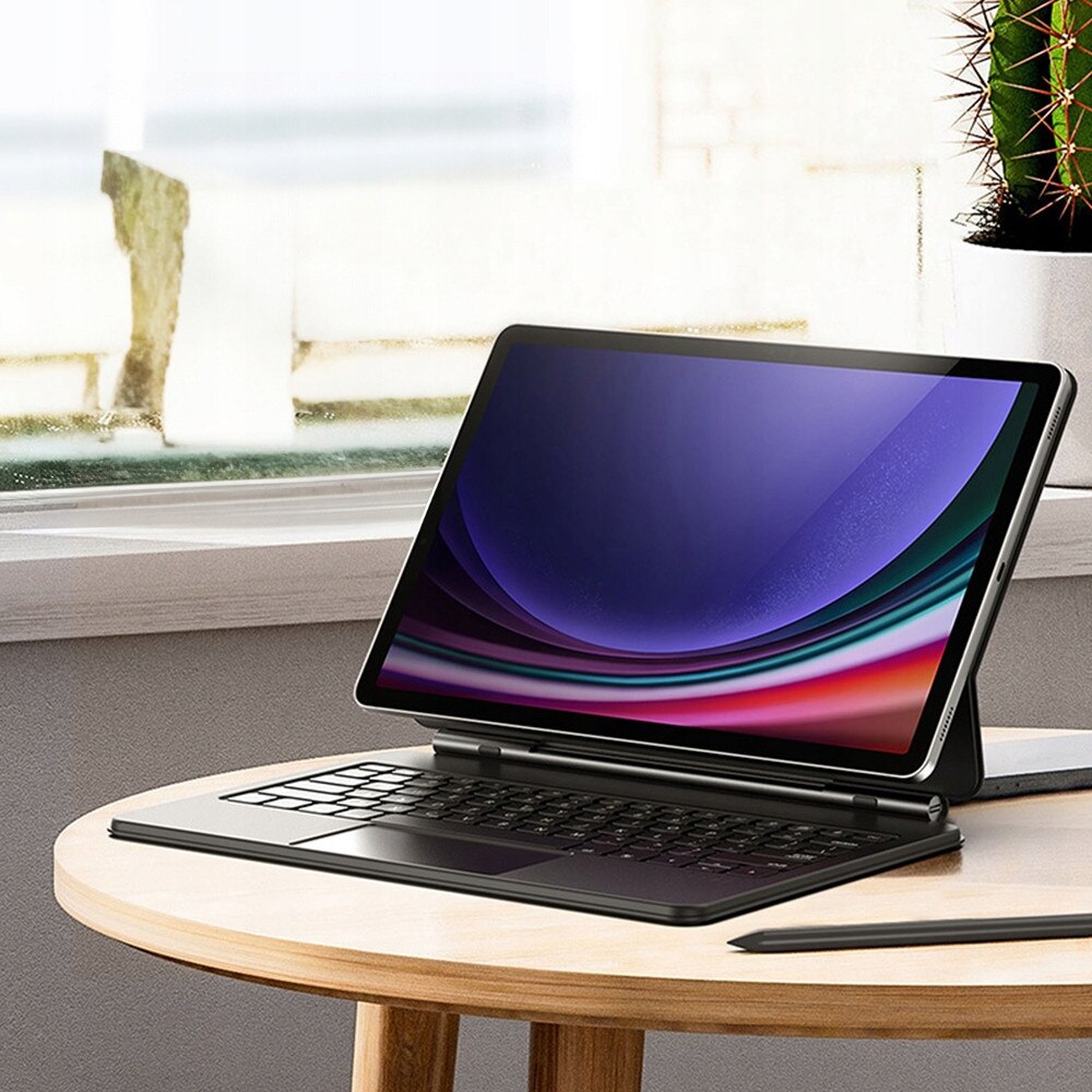 Set etui cu tastatura Dux Ducis Bluetooth 5.2 pentru Samsung Galaxy Tab S9/S8/S7, negru, poliuretan, USB-C