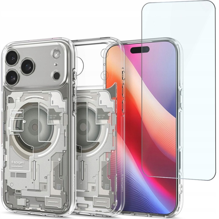 Husa telefon Spigen Ultra Hybrid pentru iPhone 17 Pro, transparenta, cu protectie din sticla
