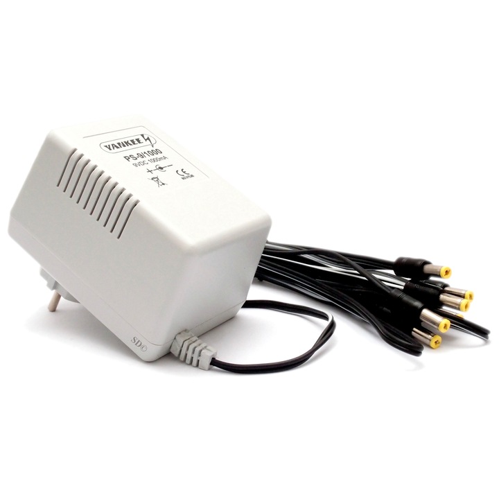 Yankee PS-9/1000 tápegység gitáreffektekhez, 9V DC, 1000mA, 6 kimenet, 500g