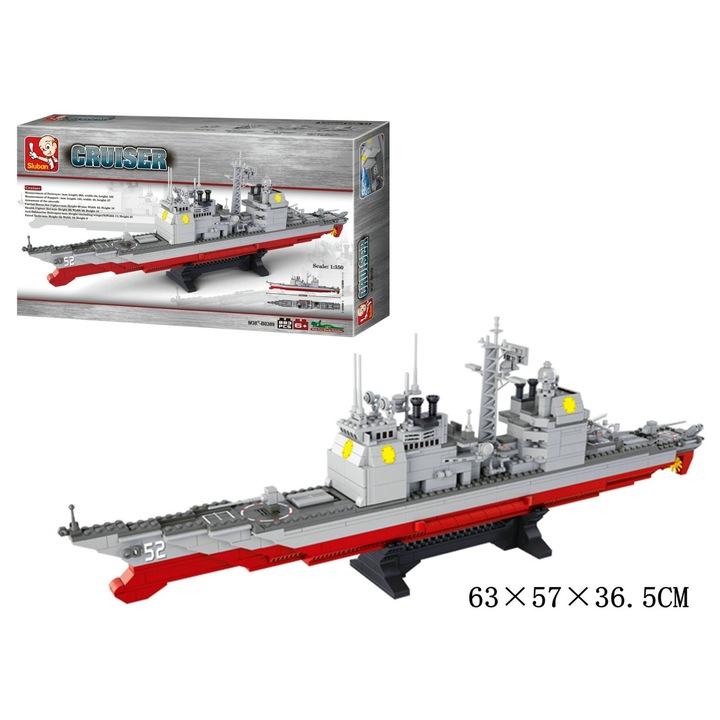 Set de constructie Sluban, Statek Wojskowy Cruiser, 883 elemente, 64x6,5x18,5cm