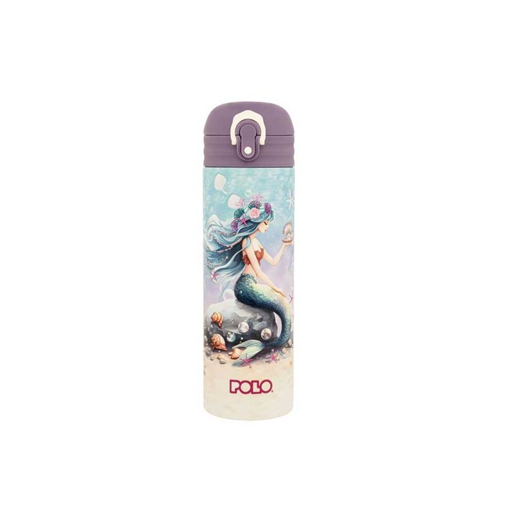 Termos cu capac, POLO, 0.50 lt, inox, cu pai, design sirena