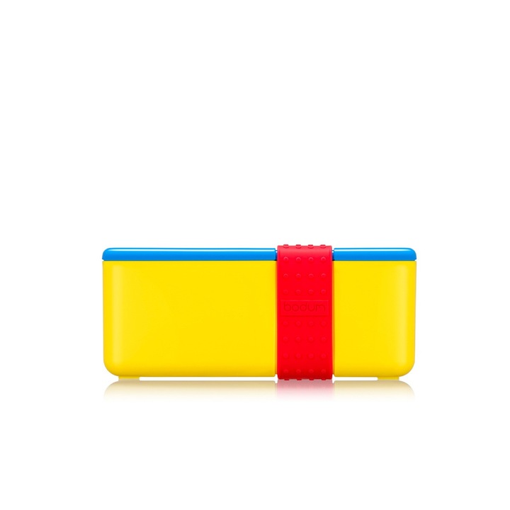 Cutie alimentara Bodum MoMA, galben, cu set de tacamuri reutilizabile, dimensiuni compacte