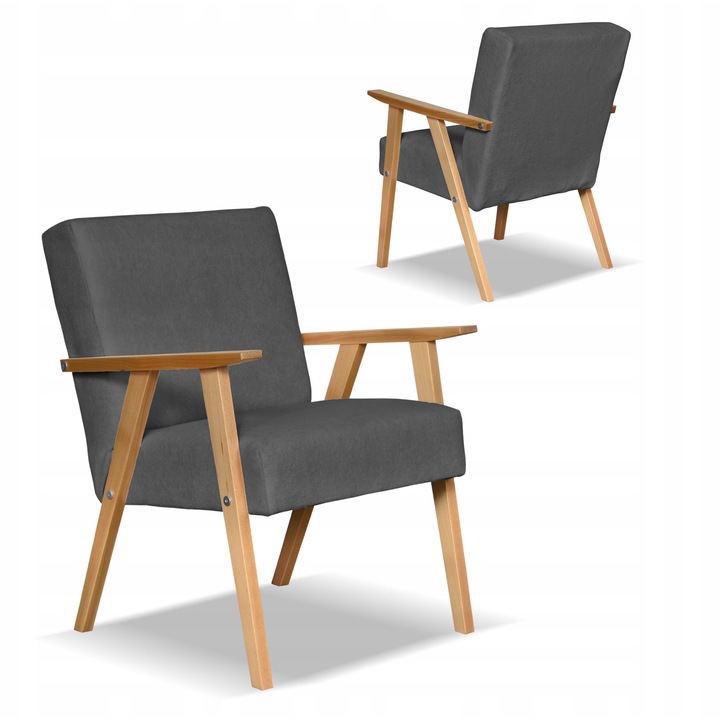 Retro kárpitozott fotel, Family Meble, szürke, 82x60x59cm