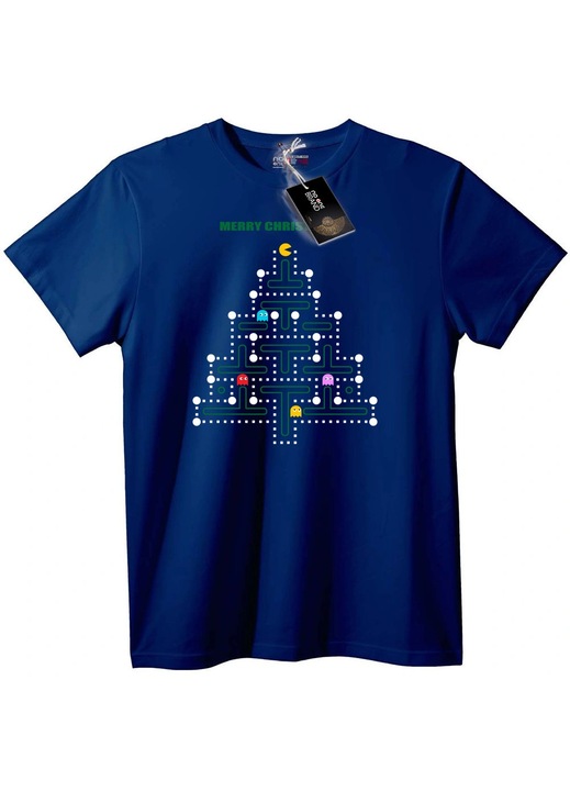 Tricou Pac-Man Pom de Crăciun, Bleumarin