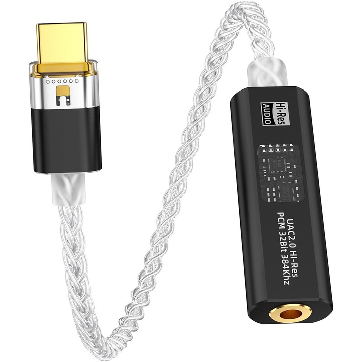 Amplificator audio, conversie digital-analog Hi-Fi, sunet clar si puternic, cip performanta ridicata pentru reducerea zgomotului, compatibil universal, ideal pentru casti, telefon si laptop, OUYLAF, negru
