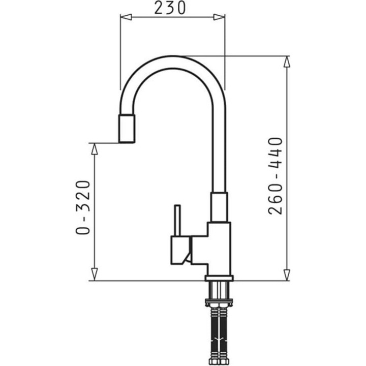 Baterie sanitara Pyramis Flessi Black Edition, 44cm, cu maneta, montare orizontala