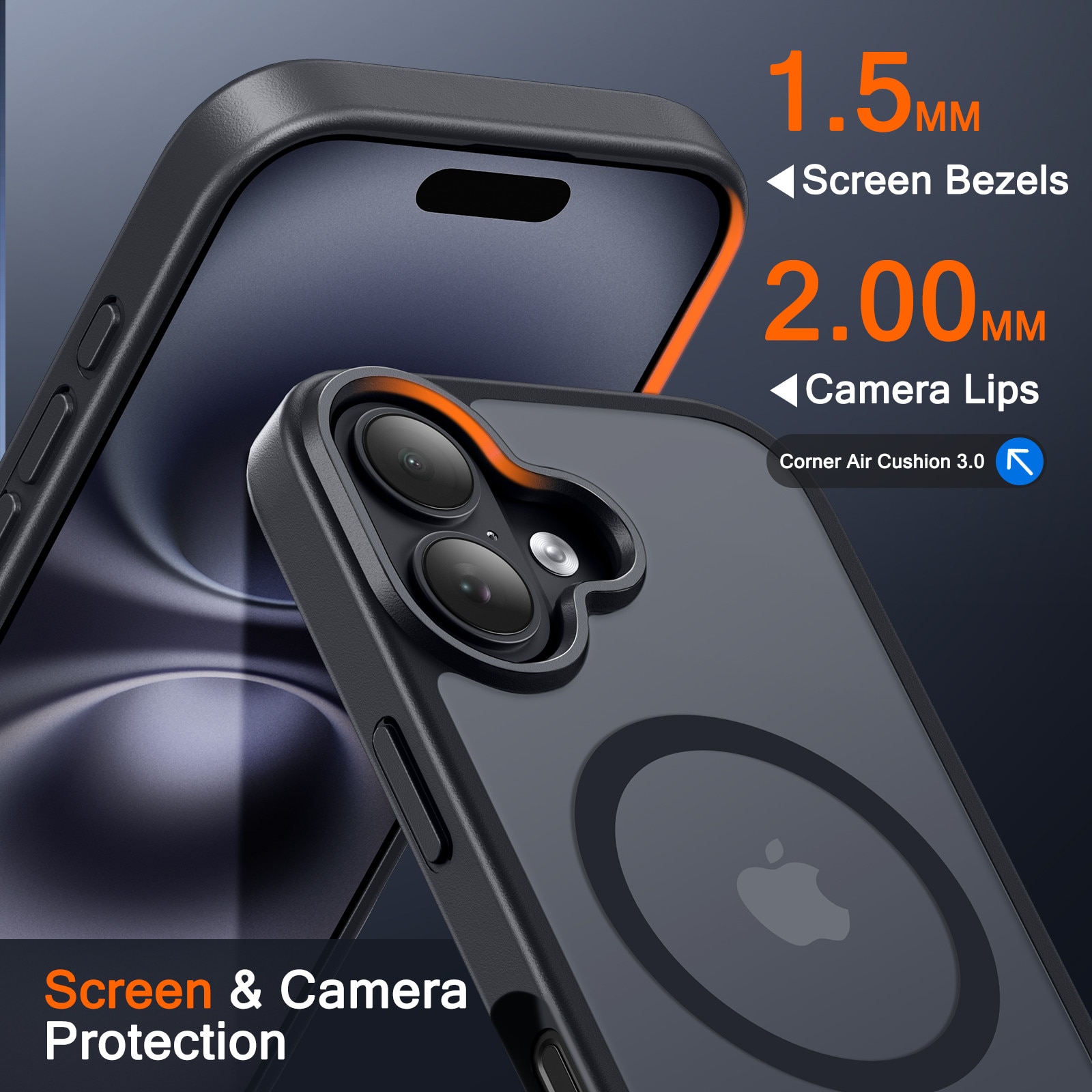 Husa compatibila cu iPhone 16, 2 protectii din sticla securizata si 2 protectii pentru camera, TPU, MagSafe, Negru