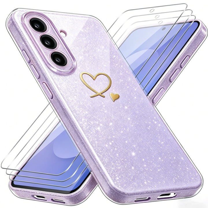 Husa telefon TPU cu set 3 folii sticla compatibile cu Samsung Galaxy S25 FE 5G, Transparent
