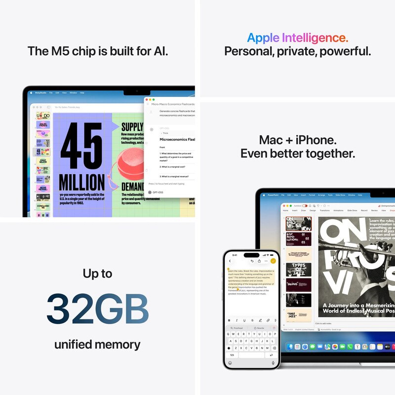 Laptop Apple MacBook Air 15, Procesor Apple M5 chip 10-core CPU, 10-core GPU, 15.3" Liquid Retina, 32GB, 2TB, layout INT, Mac OS Albastru deschis