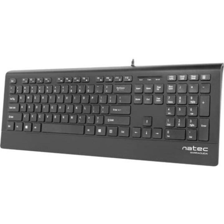 Tastatura multimedia Natec BARRACUDA, USB, neagra, 104 taste, cu suport pentru incheietura mainii