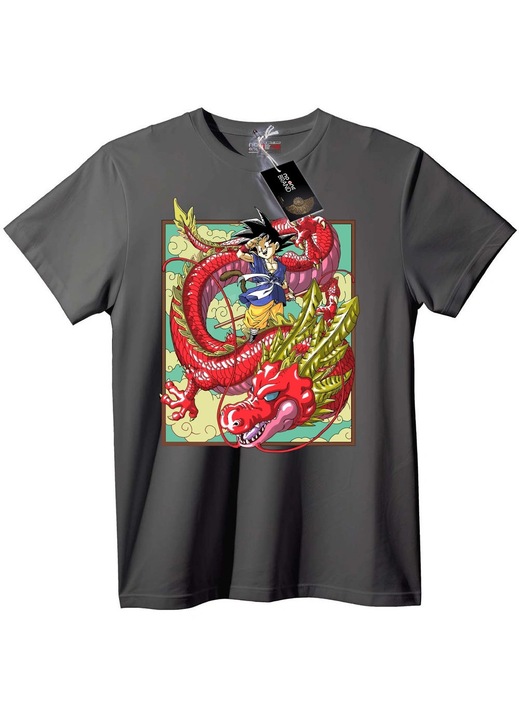 Goku és Shenron póló, szürke, 4XL