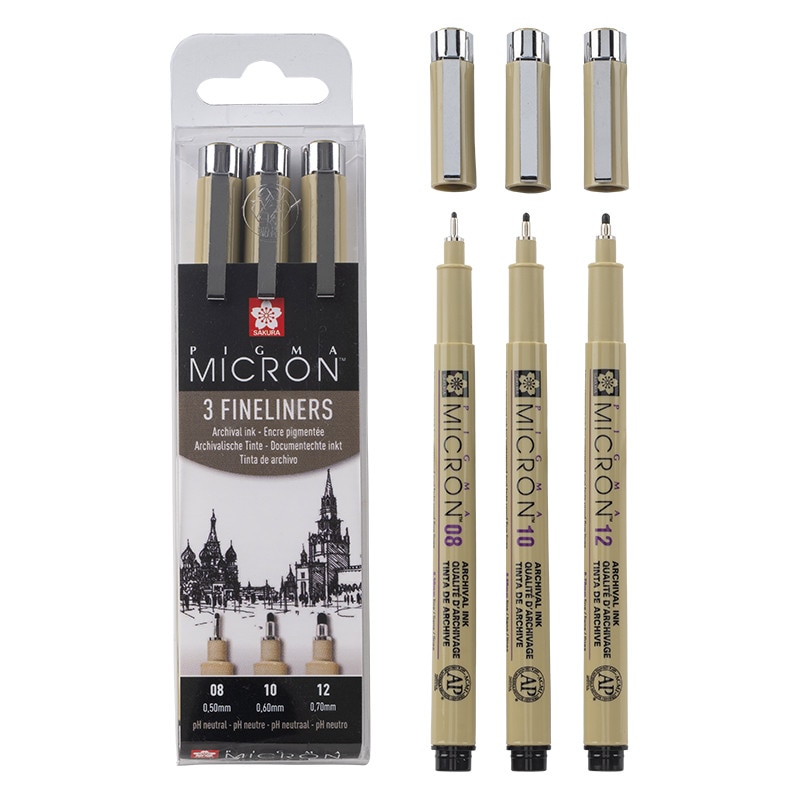 Set de 3 linere Pigma Micron Sakura, 0.50x0.60x0.70mm, negru - eMAG.ro