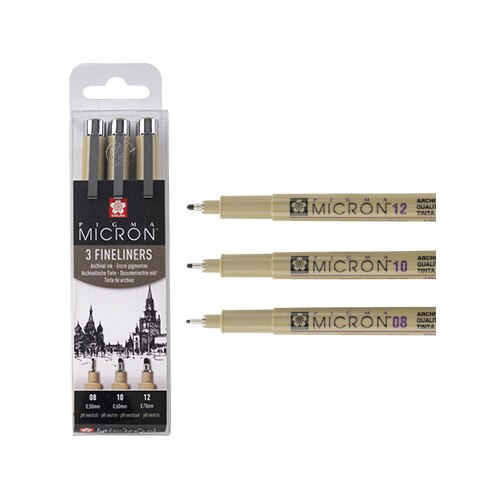Set de 3 linere Pigma Micron Sakura, 0.50x0.60x0.70mm, negru - eMAG.ro