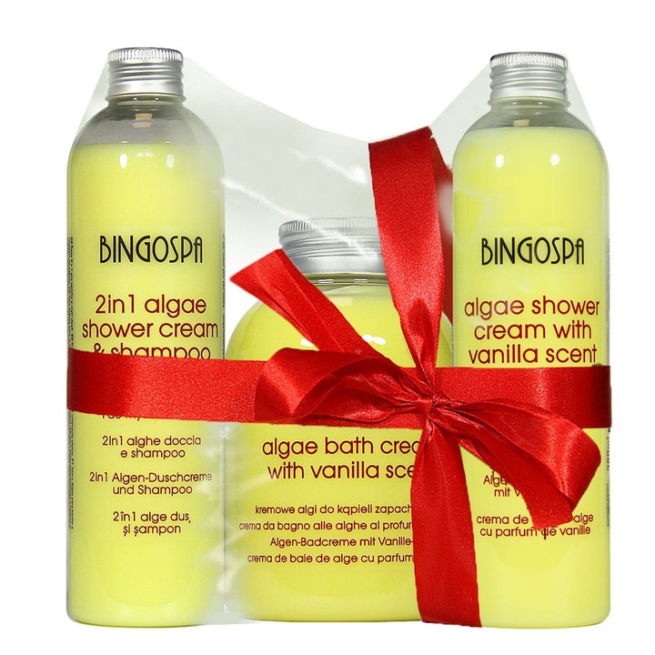 Set geluri de dus BINGOSPA, alge crema, 500ml si 2 x 300ml, parfum vanilie