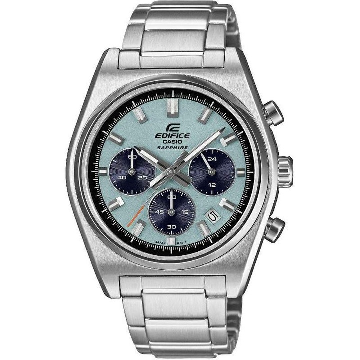 Ceas Casio Edifice Cronograf, EFB-730D-2BVUEF, carcasa inox, 40mm, bratara inox argintiu, cadran bleu