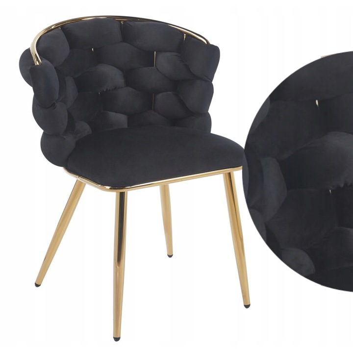 Glamour szék arany fémvázzal, fekete bársony, 57x42x78cm, szett