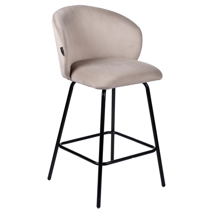 NEMI bárszék, bézs, 65 cm, bársony kárpitozás, fekete fém váz