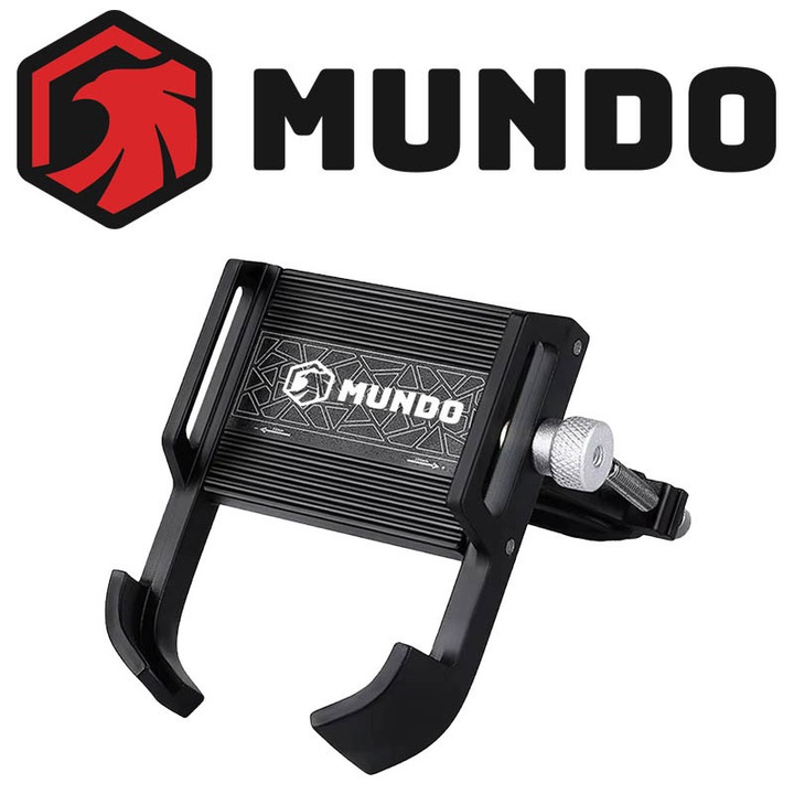 Mundo® Z-15 kerékpár és motorkerékpár telefontartó, kormánycsőre szerelhető, alumínium, állítható 60-105 mm, 360°-os forgatás, fekete