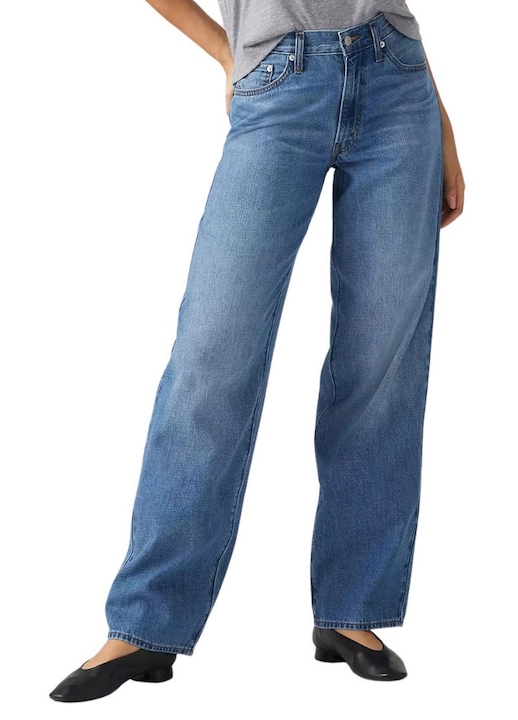 Дамски дънки Levi's, модел baggy, средна талия, син, памук и лен