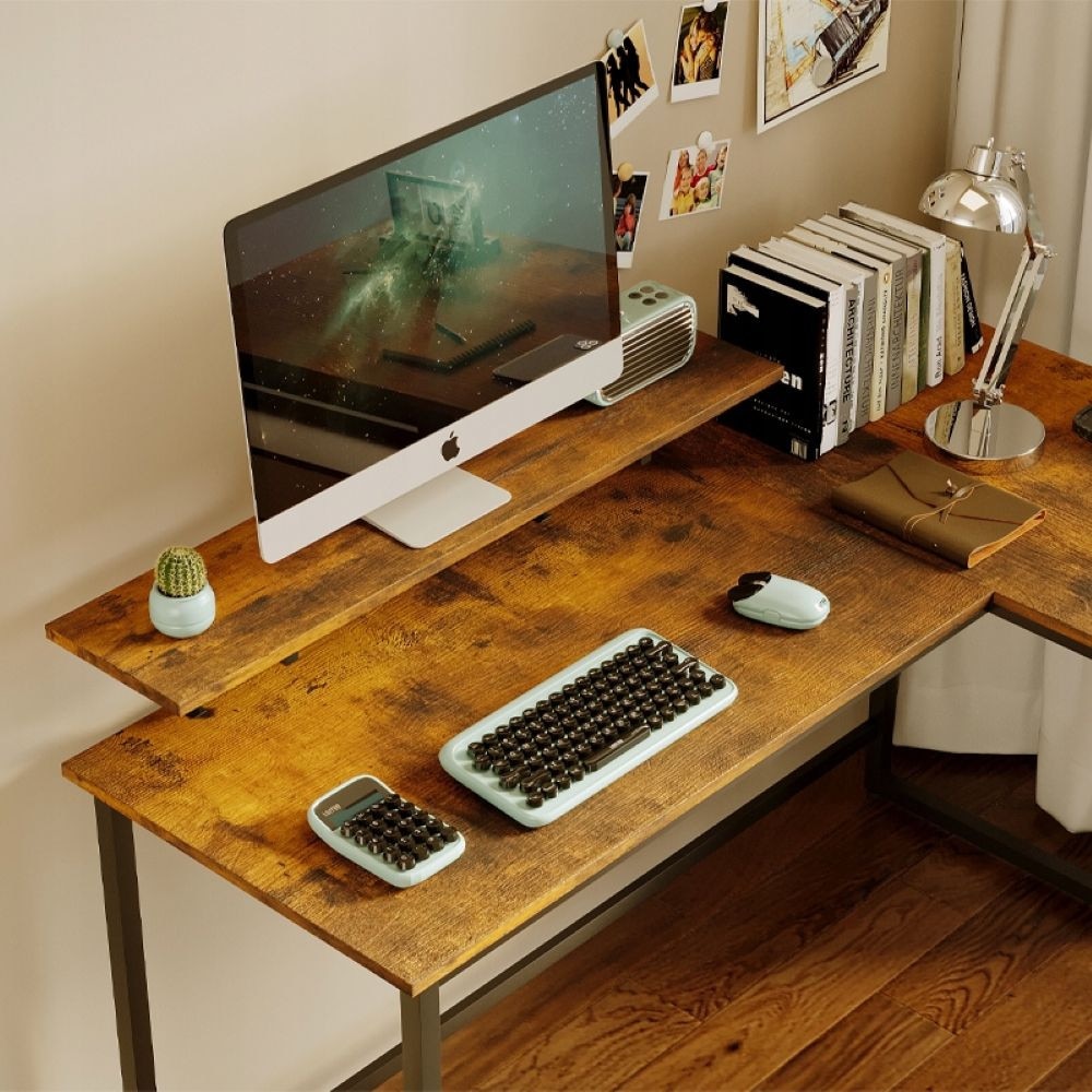 Birou de colt pentru computer cu rafturi, in stil rustic-industrial, cu ...