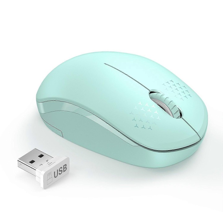 Mouse wireless colorat, portabil, tehnologie 2.4GHz, compatibilitate universala, mint