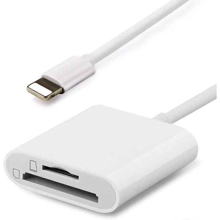 Cititor de carduri 2 in 1, compatibil cu iPhone si iPad, suporta SD si Micro SD, transfer rapid 14MB/S, set