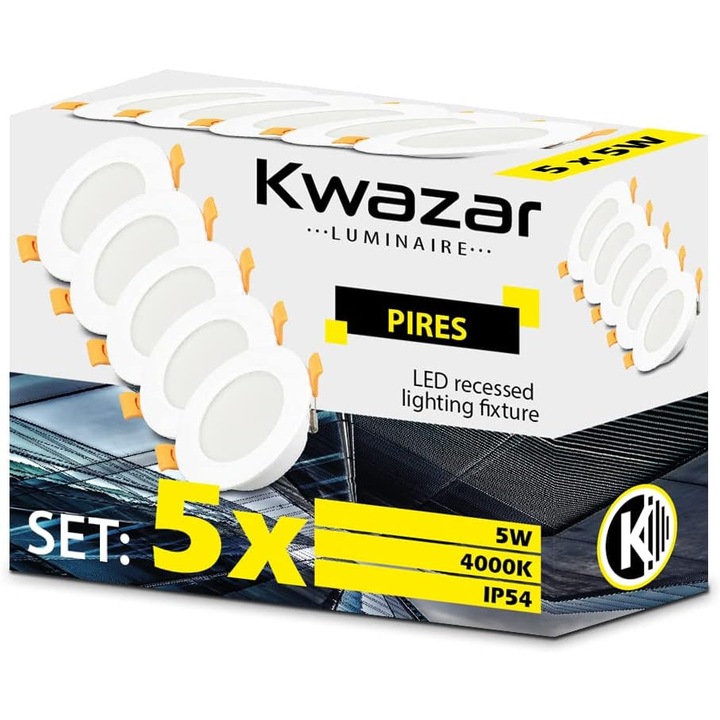 Spoturi, Kwazar Luminaire, PIRES, Spot LED de Tavan Pentru incastrare 230V, Rotund 9, 5 cm, 5W, 5 bucati Alb