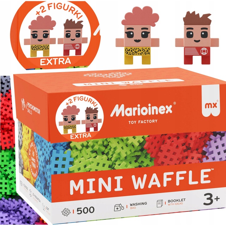 Seturi de constructie Marioinex Mini Waffle, 500 elemente + 2 figurine, 25x17,5x20cm