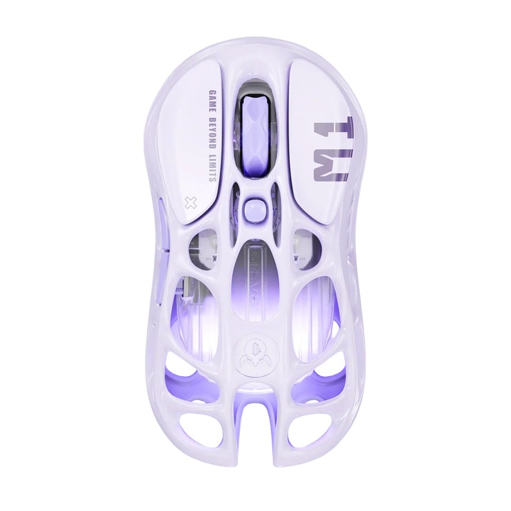 Mouse Gaming Wireless GravaStar Mercury M1 Pro, 26000 DPI, ultrausor (88 g), 2.4GHz/Bluetooth, Butoane programabile, RGB Glowsync, Lavender Purple