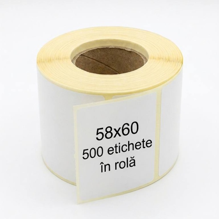 Etichete termice autoadezive 58x60 mm, 500 buc/rola, calitate premium, adeziv rezistent, pentru uz profesional