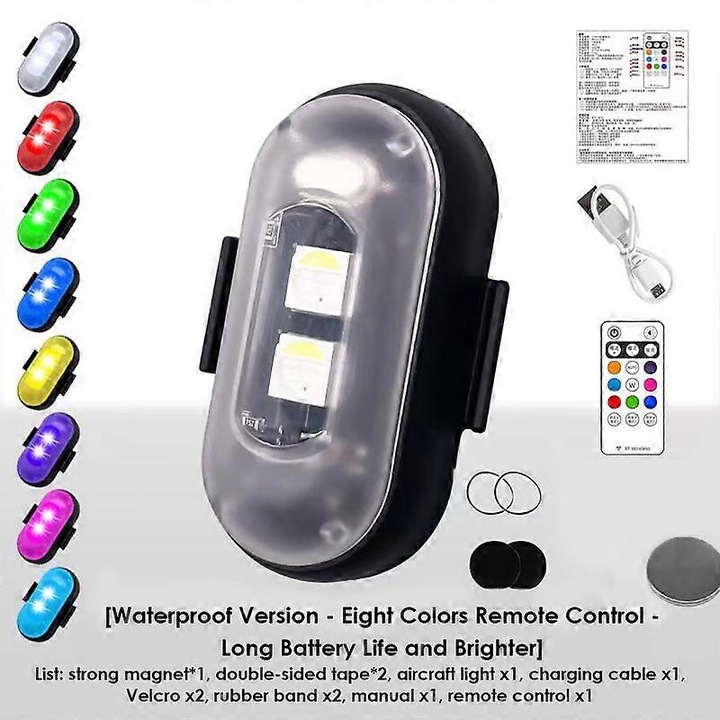 Lampa stroboscop LED, set cu telecomanda, multicolor, 1100mAh, 60 ore utilizare, pentru motocicleta si aeronave